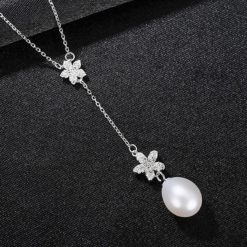 唯美花朵淡水真珍珠 925純銀T型鏈