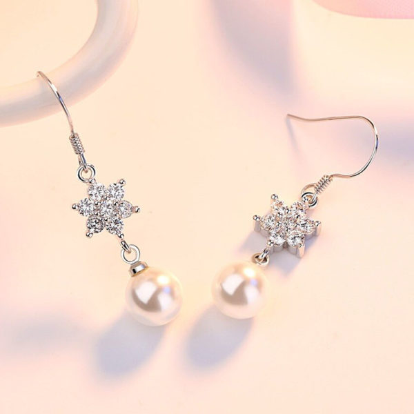 甜美星光擬珍珠鍍銀耳環