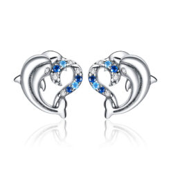 海豚之愛藍鋯石 925純銀耳環