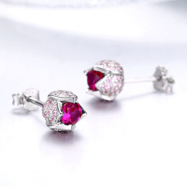 粉紅鬱金香鋯石 925純銀耳環