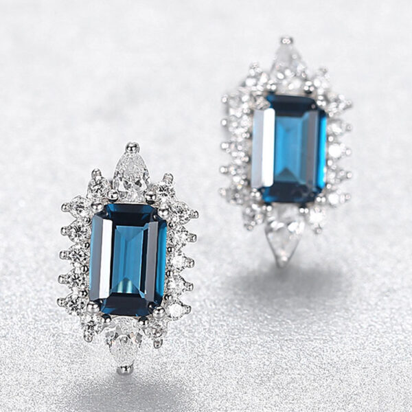 華麗典雅風靛藍人造拓帕石 925純銀耳環