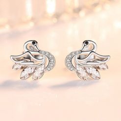 唯美天鵝鍍銀水晶鋯石耳環