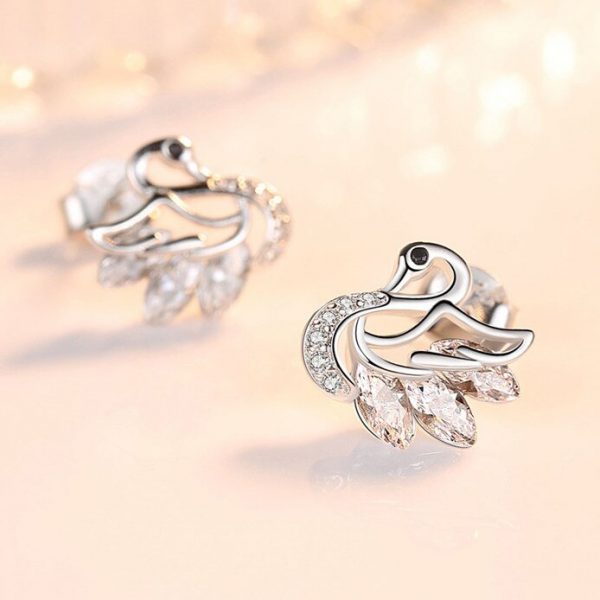 唯美天鵝鍍銀水晶鋯石耳環
