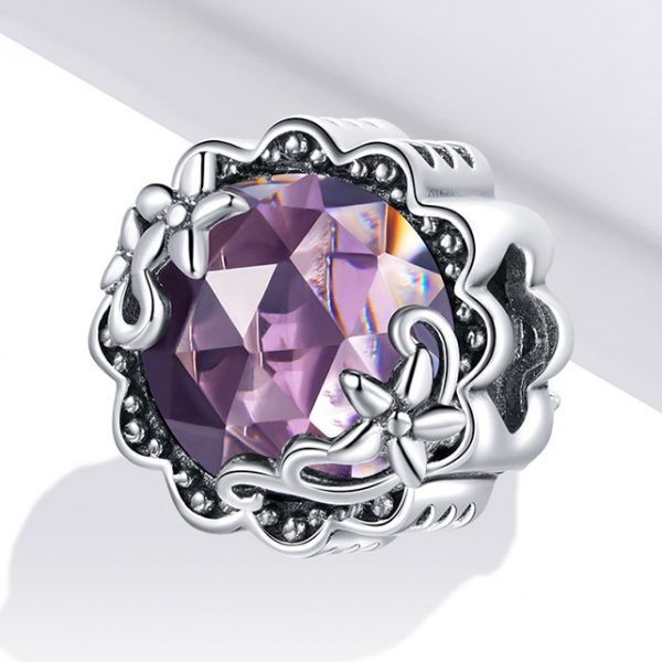 夢幻紫花鋯石 925純銀串珠鍊墜