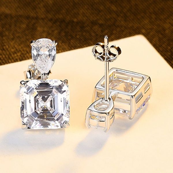 典雅富貴雙色方形鋯石 925純銀耳環