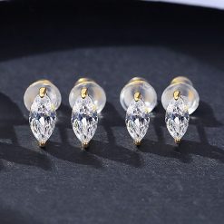 優雅單鑽欖尖鋯石 925純銀耳環