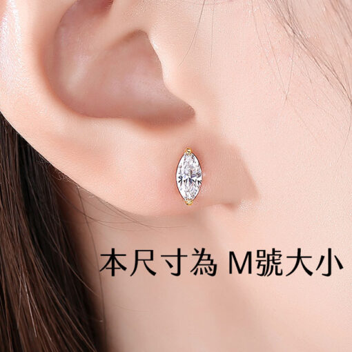優雅單鑽欖尖鋯石 925純銀耳環：圖片 5