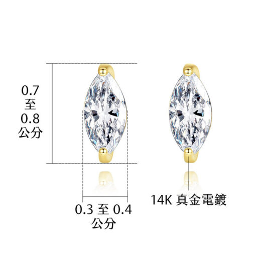 優雅單鑽欖尖鋯石 925純銀耳環：圖片 6