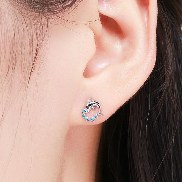 啵啵小海豚 925純銀藍鋯石耳環