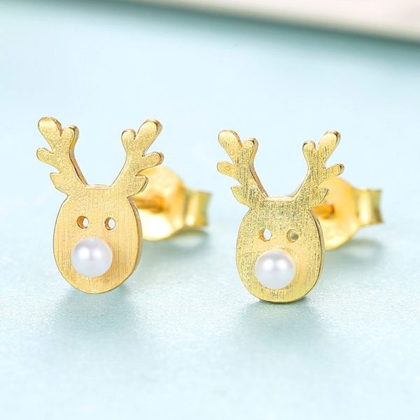 簡約刷銀風格聖誕麋鹿 925純銀耳環