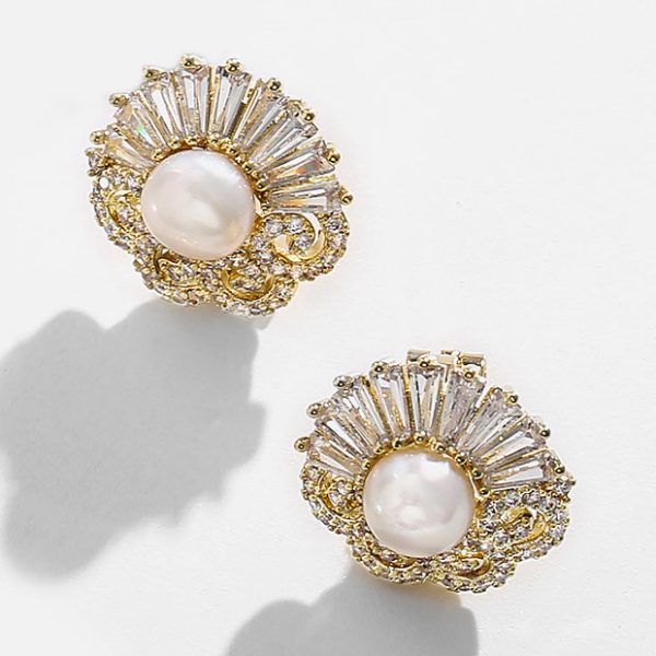 花開富貴擬珍珠鋯石耳環 (針式，夾式)