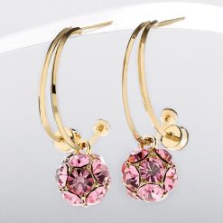 甜美粉色香巴拉水晶耳環