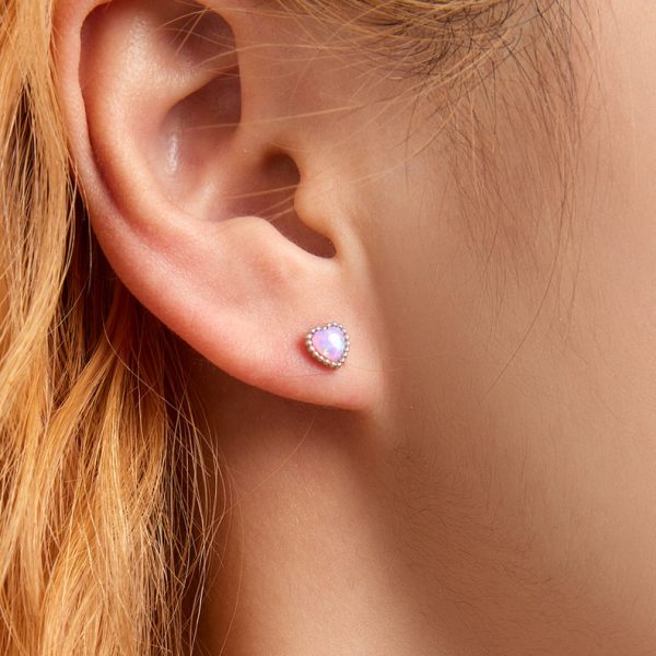 粉紫愛心人造蛋白石 925純耳環