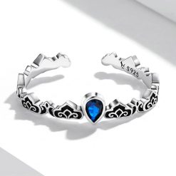 伊斯蘭花園藍鋯石 925純銀開口式戒指