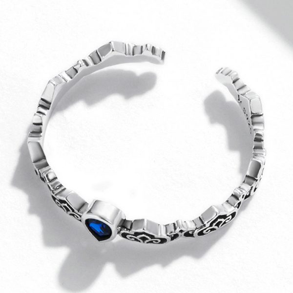 伊斯蘭花園藍鋯石 925純銀開口式戒指