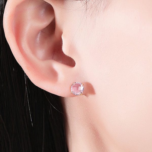 唯美紫圓鋯石 925純銀耳環