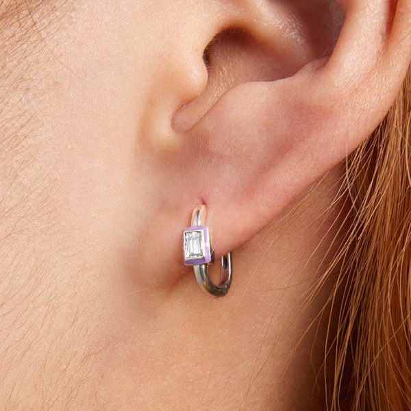 紫色滴釉幾何鋯石 925純銀耳環