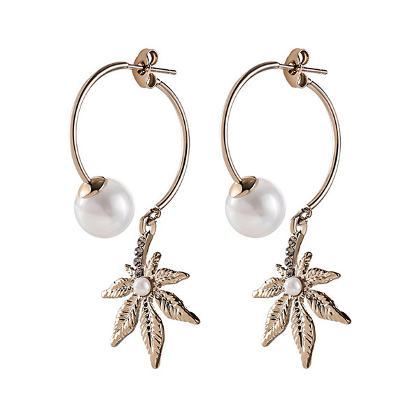 樹葉上的擬珍珠兩戴式耳環