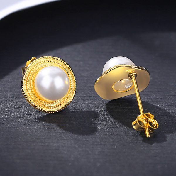 金黃的優雅擬珍珠 925純銀耳環