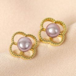 粉紫擬珍珠四葉幸運草耳環