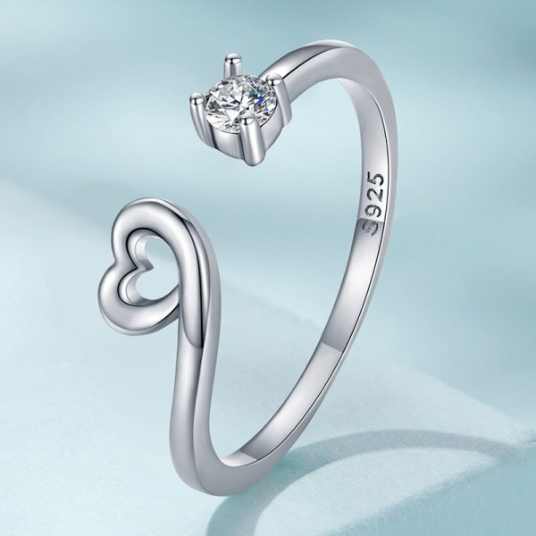 造型風愛心單鑽 925純銀開口式戒指