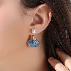渡假風滴釉藍貝殼擬珍珠耳環