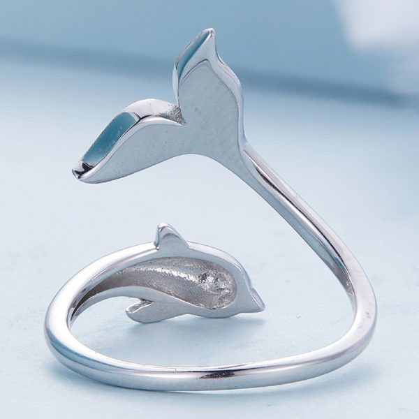 彩虹魚尾海豚 925純銀開口式戒指