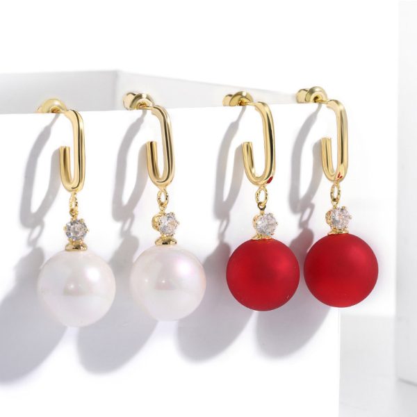 歡樂新年紅白擬珍珠耳環