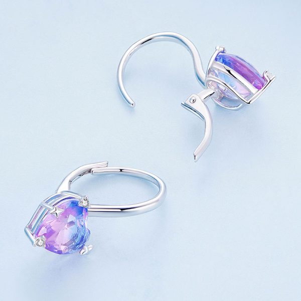 紫粉愛心 925純銀耳環