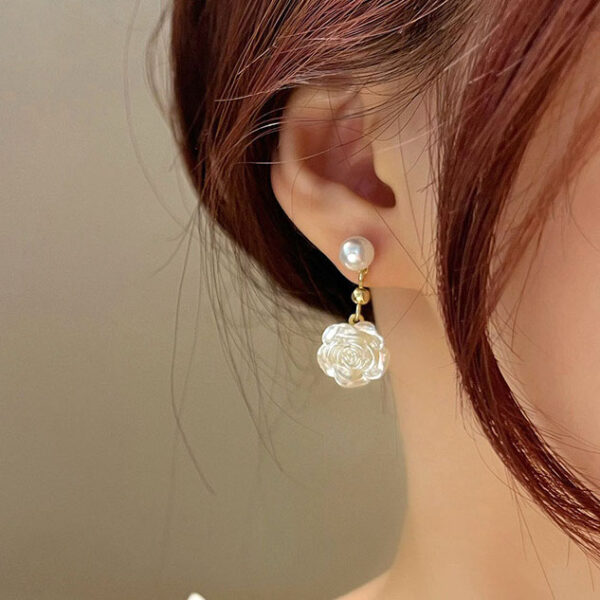 優雅玫瑰擬珍珠耳環