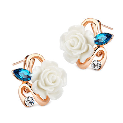 柔美藍鋯石玫瑰耳環