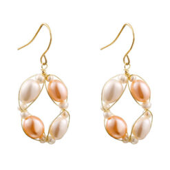 粉白雙色淡水珍珠圍繞耳環