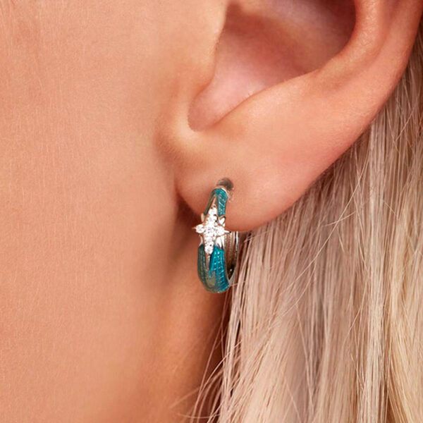 湖水藍皮紋星星鋯石 925純銀耳環