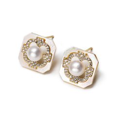 雍容淡水珍珠鋯石耳環