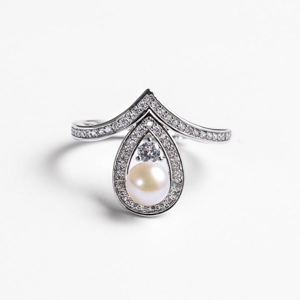 華麗風水滴淡水珍珠可調式戒指