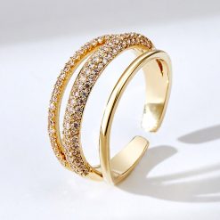 時尚風多層次鋯石開口式戒指
