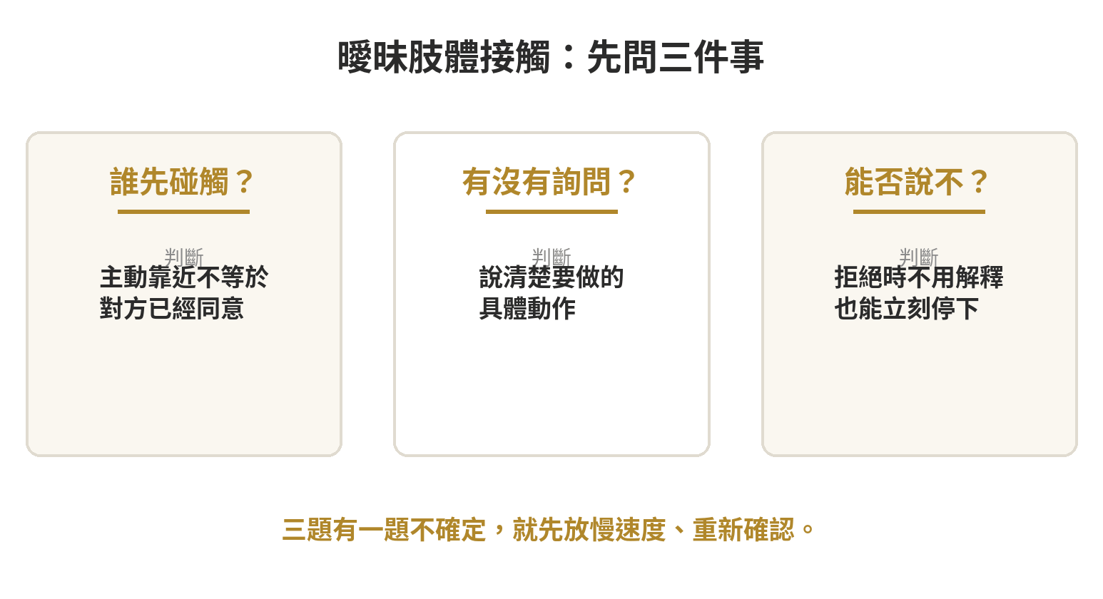 曖昧肢體接觸的三個判斷問題:誰先碰觸、是否詢問、能否自在說不